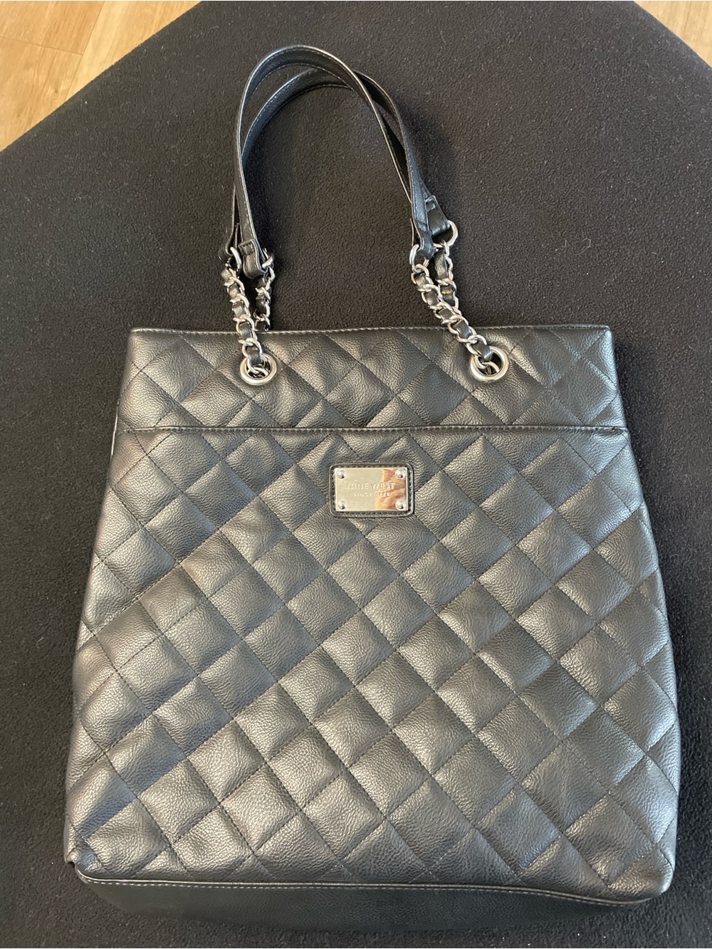 Nine West Black Quilted Tote with Chain Handles